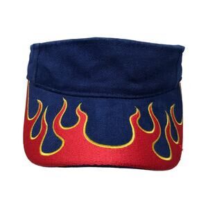 Fire Flame Strapback Sun Visor Cap Blue One Size Adjustable Magic Headwear